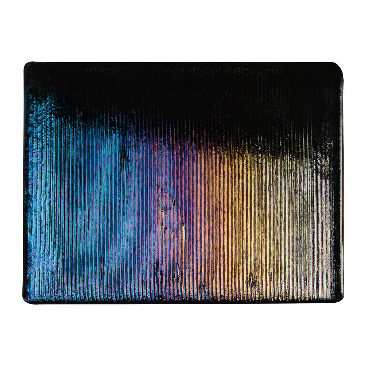 Black Opalescent, Thin, Reeded Texture, Iridescent, rainbow, 2 mm, Fusible - Image 2