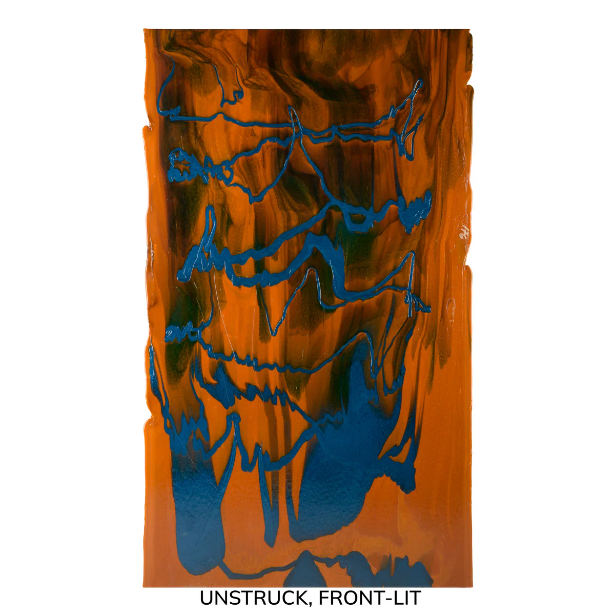 Burnt Orange Opalescent with Steel Blue Opalescent Drizzle, 2-Color Mix, Double-rolled, 3 mm, Fusible - Image 3