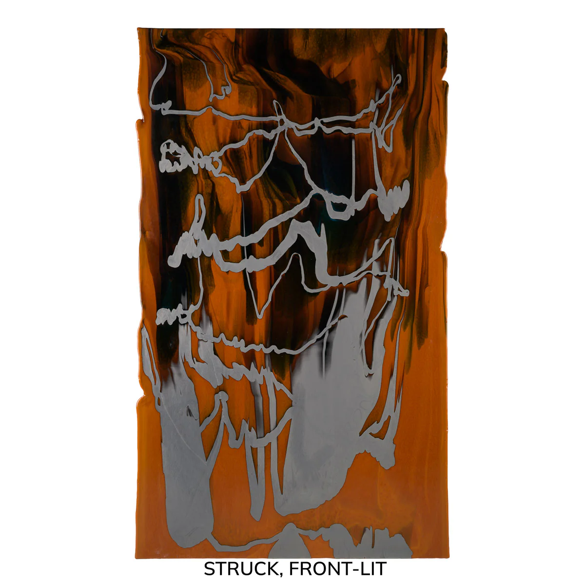 Burnt Orange Opalescent with Steel Blue Opalescent Drizzle, 2-Color Mix, Double-rolled, 3 mm, Fusible - Image 4