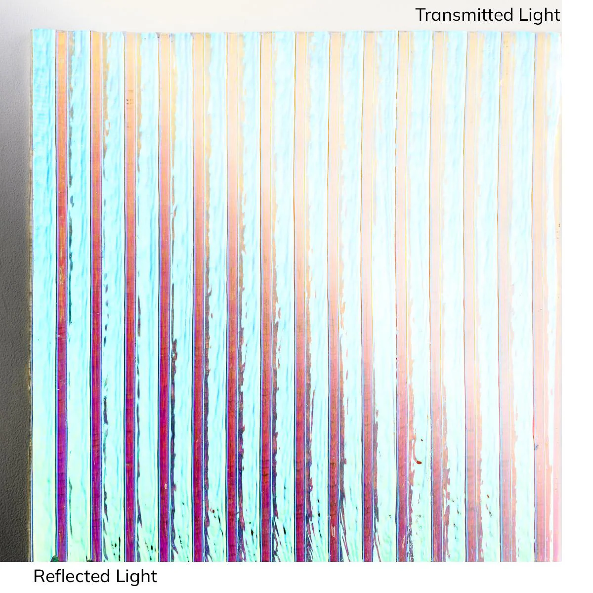 Clear, Dichroic, Rainbow Transparent, Prismatic Texture, 3 mm, Fusible, 3 x 3 in. - Image 2