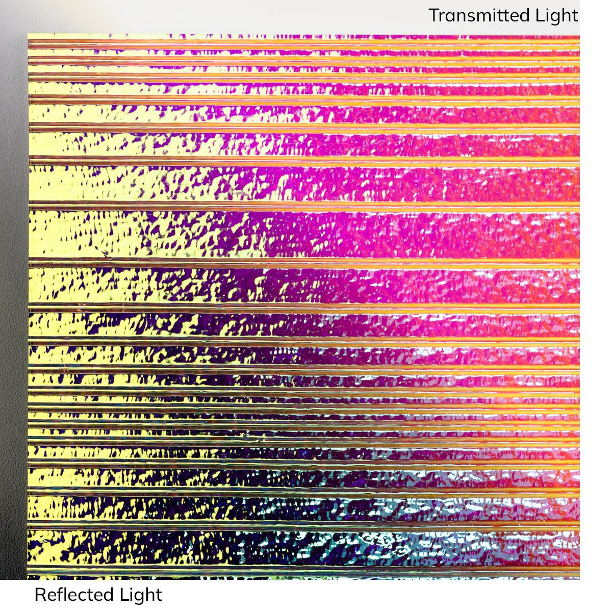 Clear, Dichroic, Rainbow Transparent, Thin, Accordion Texture, 2 mm, Fusible, 3 x 3 in.