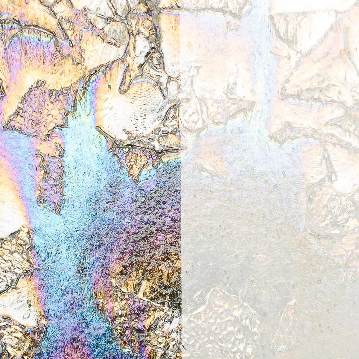 Clear with Clear Fractures Clear Base Collage, Double-rolled, Iridescent, rainbow, 3 mm, Color Sample, 2 x 2 in.