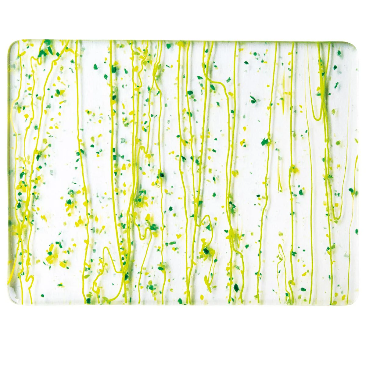 Dark Green, Spring Green, and Yellow Frit, Spring Green Streamers Clear Base Collage, Single-rolled, 3 mm, Fusible - Image 2