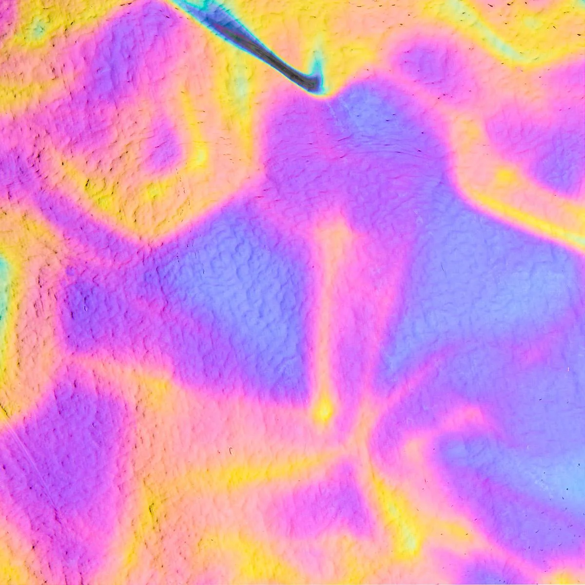 Dichro on Black, Crinklized, Green/Magenta Blue Fusion Opalescent, Thin-rolled, 2 mm, Fusible, 3 x 3 in.