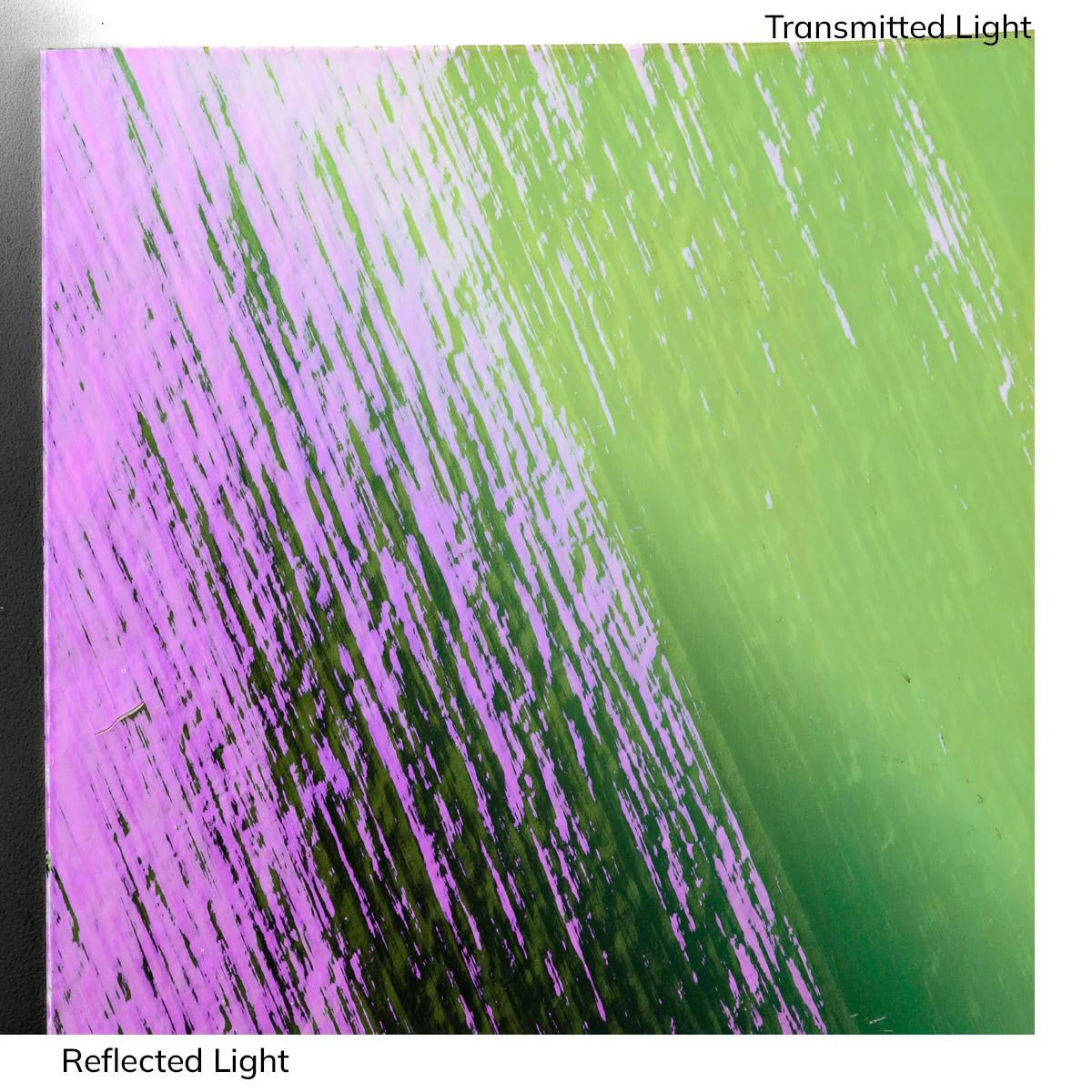 Dichro on Clear, Green/Magenta Transparent, Thin-rolled, 2 mm, Fusible, 3 x 3 in.