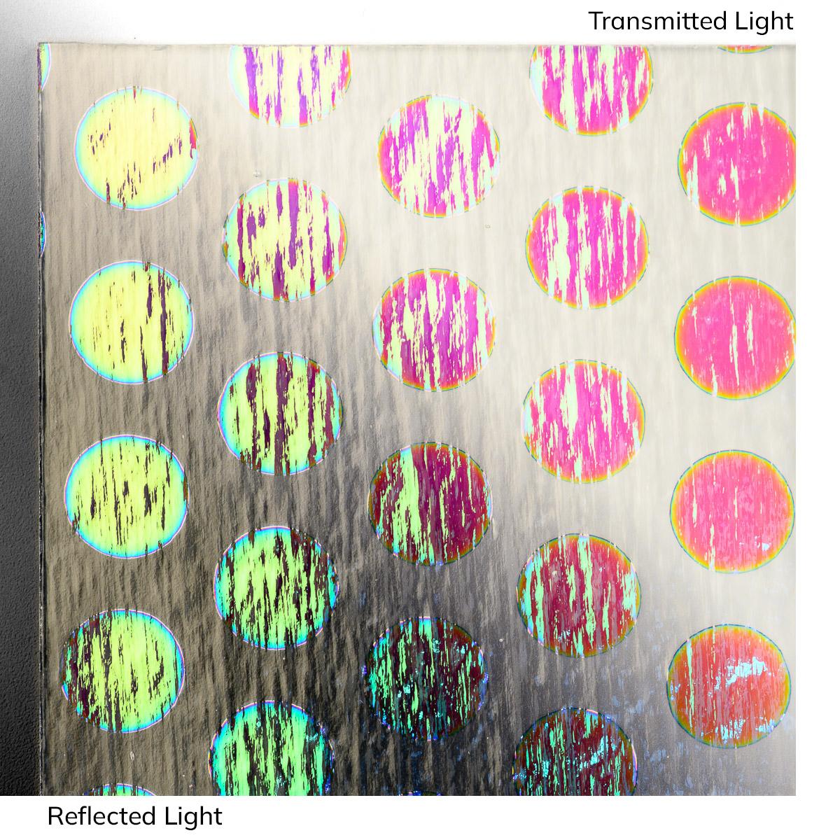 Dichro on Clear, Lg Dots Transparent, Thin-rolled, 2 mm, Fusible, 3 x 3 in.