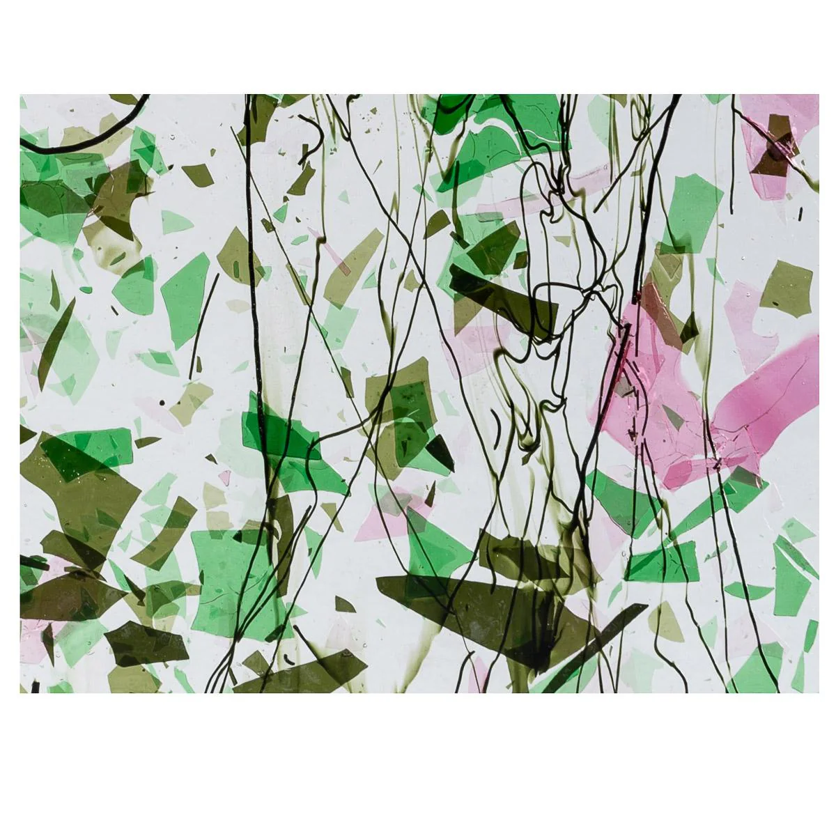 Green & Pink Fracture w/Line Cast Green Streamers on Clear Clear Base Collage, Single-rolled, 3 mm, Fusible - Image 2