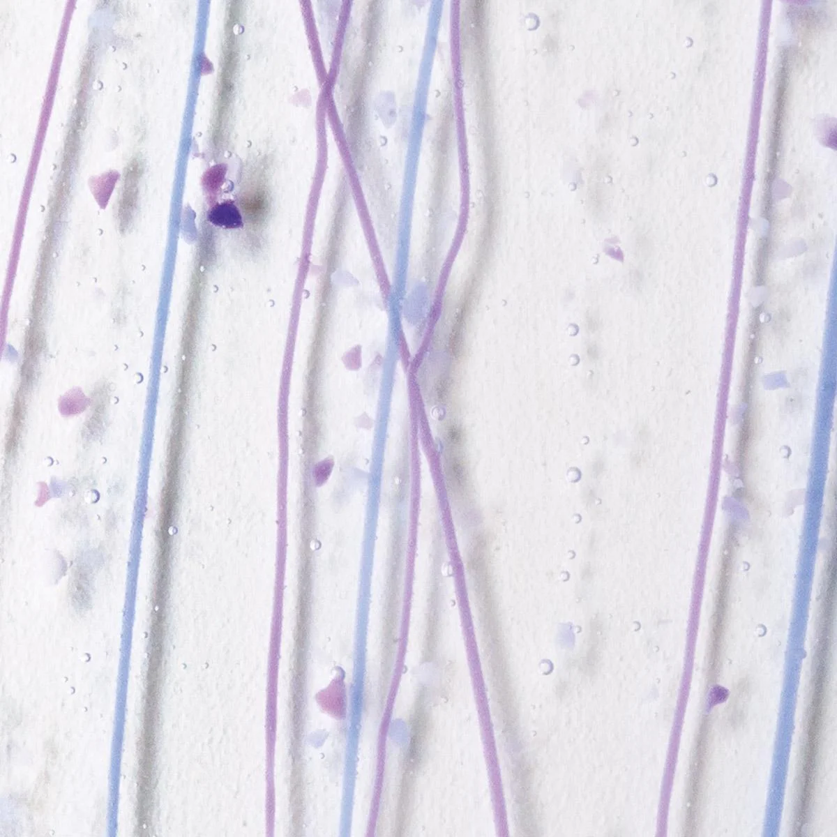 Neo-Lavender and Purple Frit, Cobalt Blue and Purple Streamers Clear Base Collage, Single-rolled, 3 mm, Color Sample, 2 x 2 in.