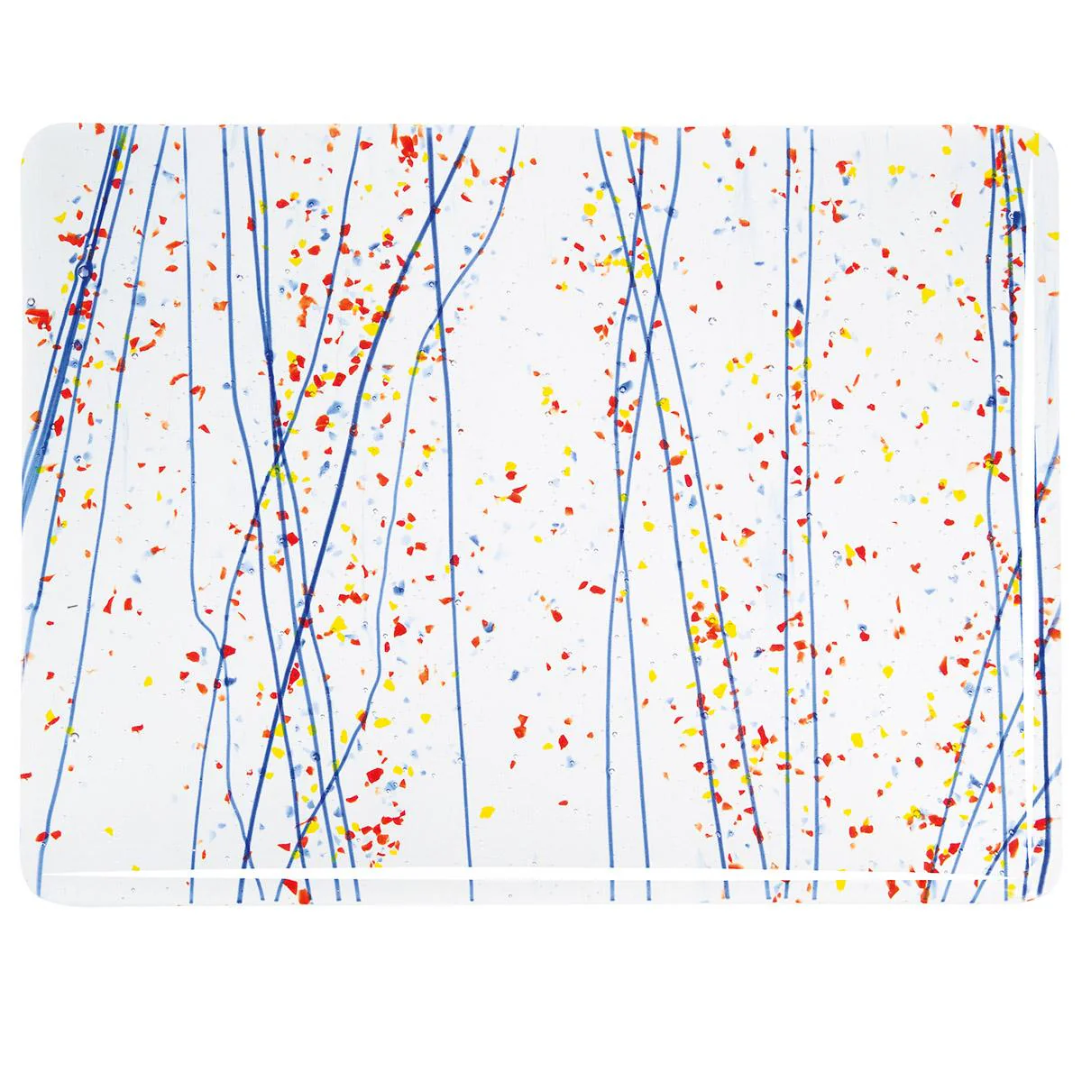 Yellow, Blue, and Red Frit, Blue Streamers Clear Base Collage, Single-rolled, 3 mm, Fusible - Image 2
